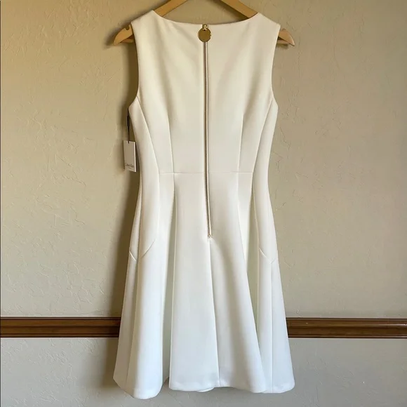 New! Calvin Klein Women's 4 Scuba Fit & Flare A Line Sleeveless White Dress - Picture 9 of 10